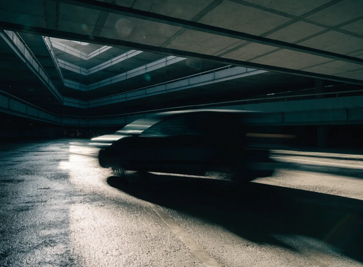 Concrete parking deck at Sydney Airport in cold morning daylight